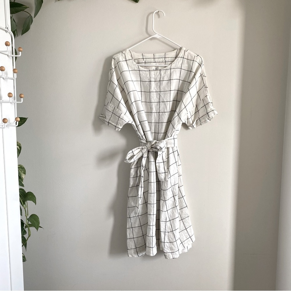 Not-Perfect Linen Brand Linen Checkered Dress Custom Made With Pockets